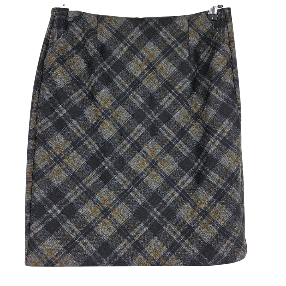 CAbi 3756 Step Out Straight Pencil Skirt Gray Kennedy Plaid Zip Back 6
